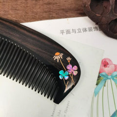 Sandalwood Comb with Artistic Mother of Pearl Inlay and Laser Engraving