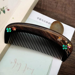 Sandalwood Comb with Artistic Mother of Pearl Inlay and Laser Engraving