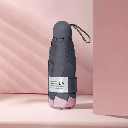 Compact Five-Fold Sunscreen Umbrella for Everyday Protection compact folded grey-pink UV-blocking 210T fabric travel umbrella
