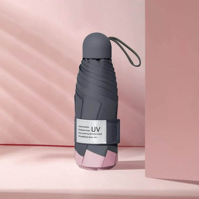 Compact Five-Fold Sunscreen Umbrella for Everyday Protection compact folded grey-pink UV-blocking 210T fabric travel umbrella
