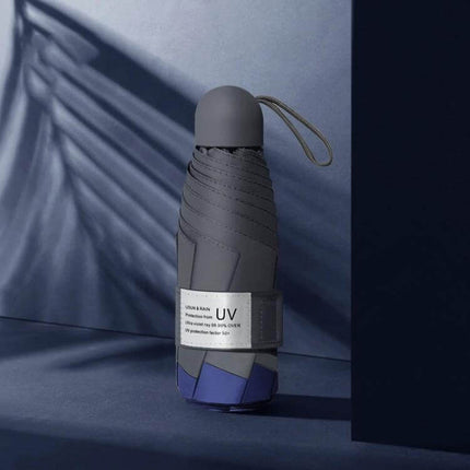 Compact Five-Fold Sunscreen Umbrella for Everyday Protection compact navy 5-fold UV-blocking travel umbrella with wrist strap