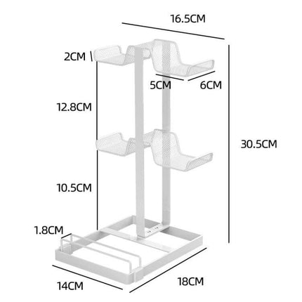 Desktop Gaming Organizer Bracket In Black For Small Desks shown with dimensions 30.5x18x16.5cm, silicone base and dual controller/headset holders