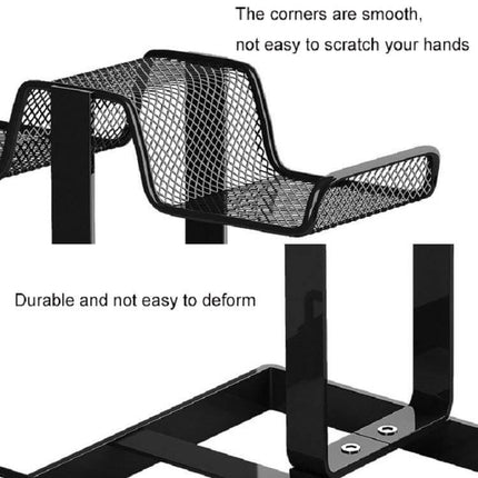 Desktop Gaming Organizer Bracket In Black For Small Desks with carbon steel mesh, silicone base, holds controllers and headset