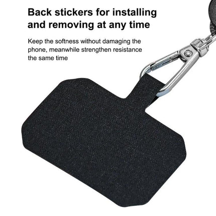 Adjustable Phone Lanyard Set of 2 with Detachable Neck Cord showing black adhesive back sticker and metal clasp for easy installation