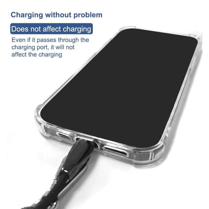 Adjustable Phone Lanyard Set of 2 with Detachable Neck Cord shown attached while charging through phone case, hands-free and secure