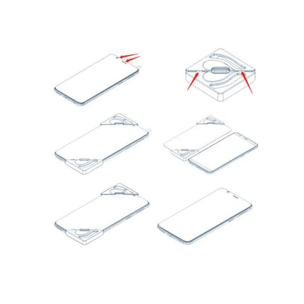 10-Piece Quick Sticker Tool for Mobile Phones and Tablets demonstrating step-by-step application of a whole-body screen protector to prevent bubbles and misalignment