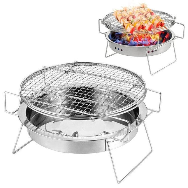Outdoor Round Folding Stainless Steel Barbecue Grill 22x14 cm - compact portable 410 stainless steel folding charcoal grill for camping & picnics