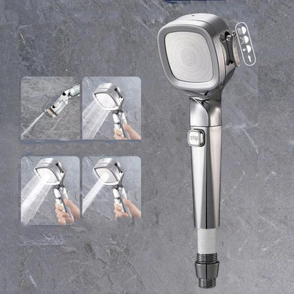 Adjustable Handheld Shower Head for Daily Home Bathing Needs - chrome multi‑mode handheld shower with stop button and adjustable spray modes