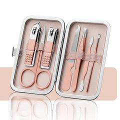 Stainless Steel Nail Care Kit with Eyebrow Trimmer - Multiple Color Options