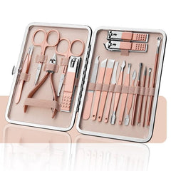 Stainless Steel Nail Care Kit with Eyebrow Trimmer - Multiple Color Options