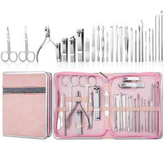 Stainless Steel Nail Care Kit with Eyebrow Trimmer - Multiple Color Options