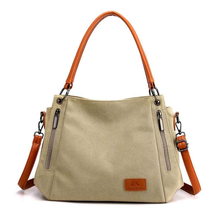 T-1983 Ladies Large Capacity Canvas Shoulder Bag Khaki Grey