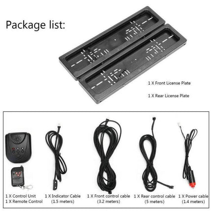 European Standard Electric Roller Shutter License Plate Cover with motorized components and wiring kit shown