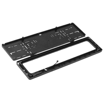 European Standard Electric Roller Shutter License Plate Cover shown disassembled black motorized frame for concealing vehicle plate