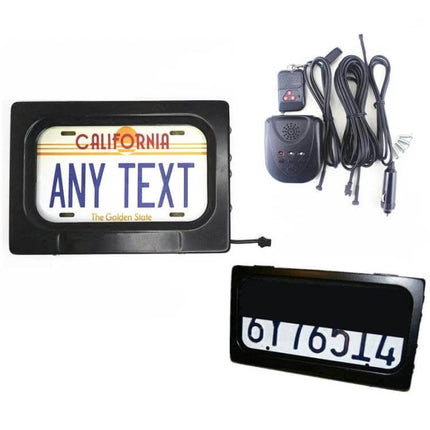 Motorcycle License Plate Roller Blind Frame For US Roads slim remote-controlled rolling license plate frame with controller and wiring