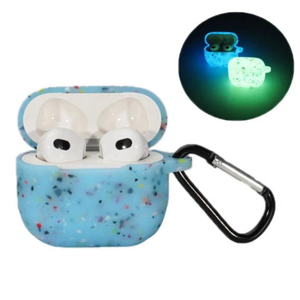 Keep Your AirPods Secure with a Silicone Case for Daily Use - Blue speckled glow-in-the-dark case with carabiner