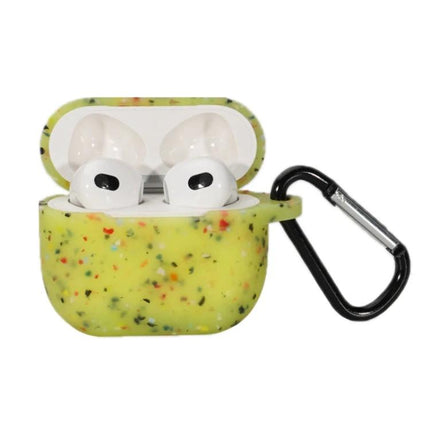 Protective Silicone Case for Daily AirPods Pro Protection - yellow speckled case with carabiner attached