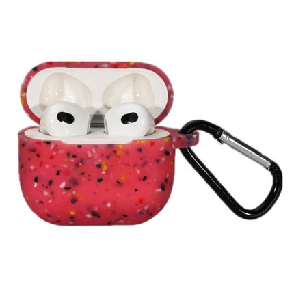 Protective Silicone Case for Daily AirPods Pro Protection in pink speckled design with carabiner attached