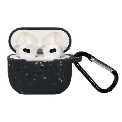 Protective Silicone Case for Daily AirPods Pro Protection - black speckled case with carabiner attached to AirPods Pro