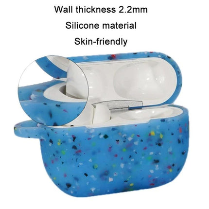 Protective Silicone Case for Daily AirPods Pro Protection - blue speckled silicone case with carabiner and 2.2mm wall for commute and workout safety