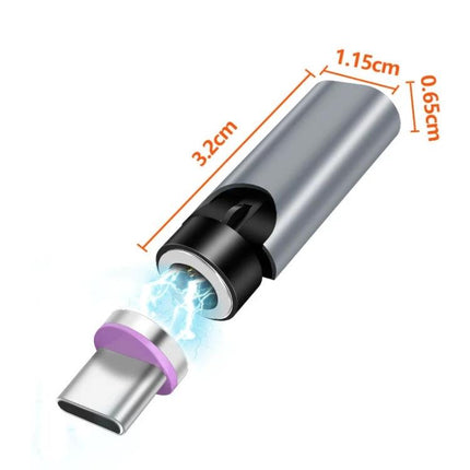 Versatile Magnetic Cable for Everyday Device Charging and Transfer - 7-pin rotary magnetic USB-C adapter showing magnetic connection and dimensions