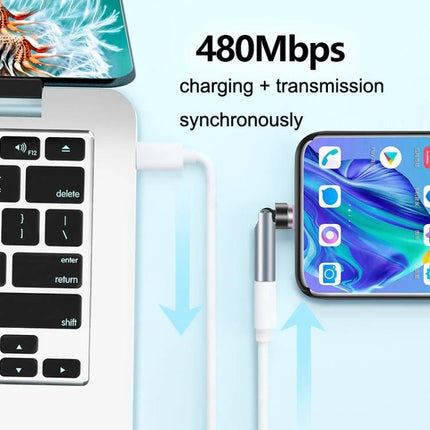 Versatile Magnetic Cable for Everyday Device Charging and Transfer showing 7-pin rotary magnetic connector charging phone from laptop at 480Mbps