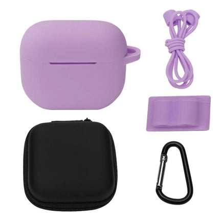 Silicone Covers for AirPods 3 Protection in Daily Outings - Purple soft silicone case with strap, carabiner, earbud cord and zip pouch