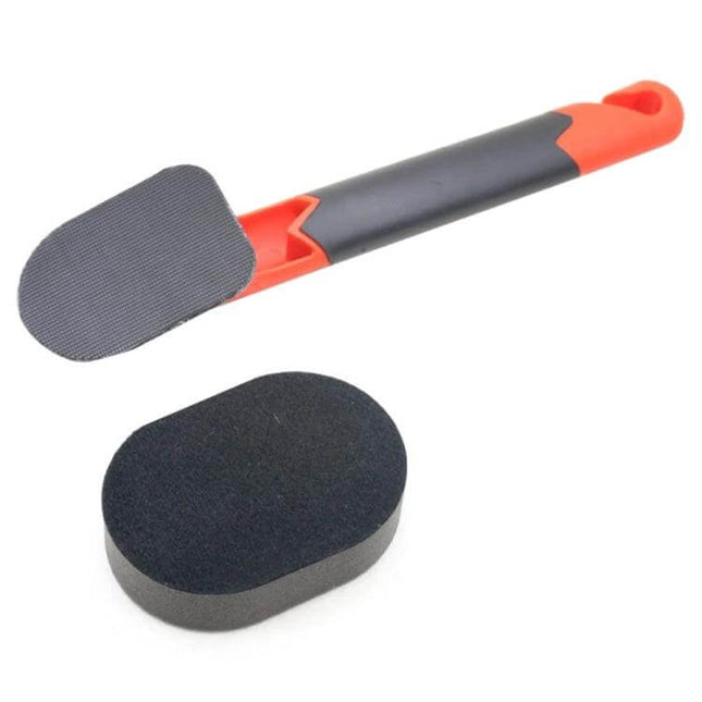 Long-Handled Brush for Car Tire Waxing and Cleaning with Sponges - long handle with removable black sponge for easy tire waxing and cleaning