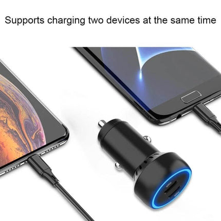 Aluminum Alloy Dual Interface Car Charger For On The Go - compact 60W dual-port car charger charging two devices simultaneously