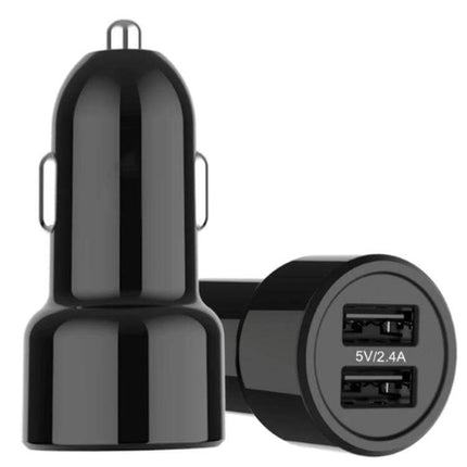 Universal Fireproof Car Phone Charger For Everyday Use - black dual USB car charger with fireproof PC shell, 5V/2.4A ports