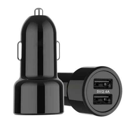 Universal Fireproof Car Phone Charger For Everyday Use - compact black dual USB 5V/2.4A car charger with flame-retardant PC shell for safe daily commutes