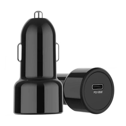 Universal Fireproof Car Phone Charger For Everyday Use black PD18W USB-C car charger with flame‑retardant PC shell, compact dual-port travel car charger