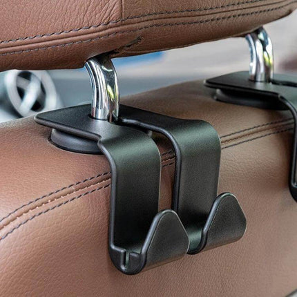 Multifunctional Car Seat Hook Phone Holder Front Or Back Mount hanging on leather car headrest holding phone and accessories