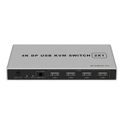 KVM Switch for Sharing Keyboard and Display Between Computers compact 2x1 4K DP USB KVM switch with four USB ports for home office and gaming