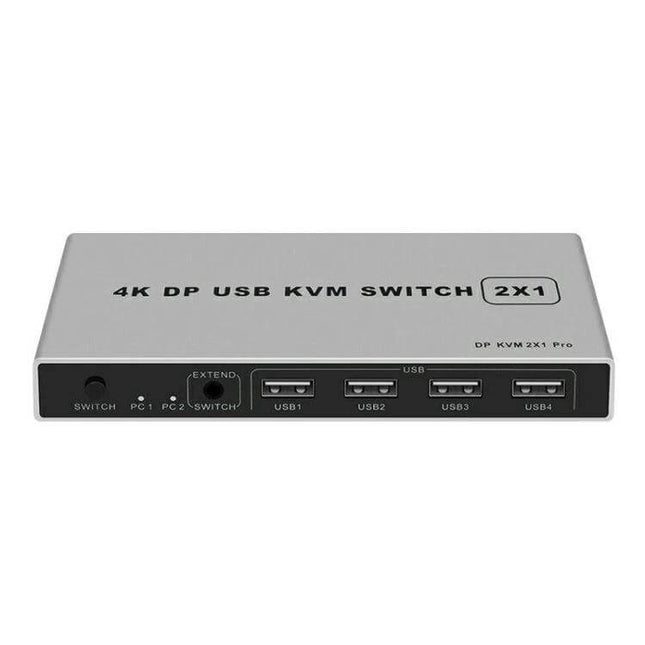 KVM Switch for Sharing Keyboard and Display Between Computers compact 2x1 4K DP USB KVM switch with four USB ports for home office and gaming