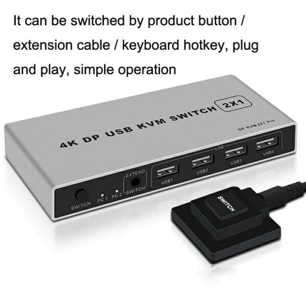KVM Switch for Sharing Keyboard and Display Between Computers compact 4K DP USB KVM switch with external button and 2x1 ports