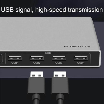 KVM Switch for Sharing Keyboard and Display Between Computers - compact DP KVM 2x1 Pro with 4 USB ports and USB cables