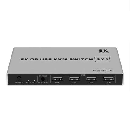 KVM Switch for Sharing Keyboard and Display Between Computers - 2x1 DP USB 8K KVM switch with four USB ports and switch button