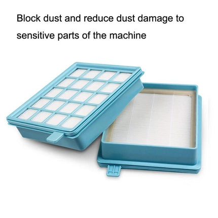 Philips Vacuum Cleaner Replacement Filters for Dust Protection - blue rectangular HEPA replacement filters capturing fine dust