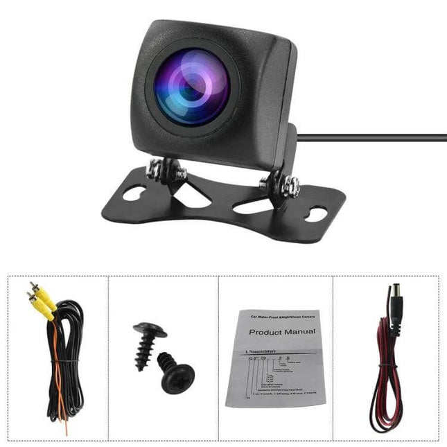 HD Night Vision Backup Camera for Safe Vehicle Reversing compact universal rearview camera with mounting bracket, cable, screws and manual