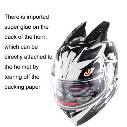 Motorcycle Helmet Horns Black Plastic Decoration For Custom Look - black plastic adhesive horns mounted on white graphic full-face helmet
