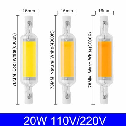Versatile Glass LED Lamp for Everyday Home Lighting Needs - R7S 78mm cool/natural/warm white dimmable 20W 110V/220V