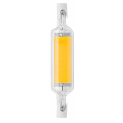 Versatile Glass LED Lamp for Everyday Home Lighting Needs R7S glass LED bulb with warm yellow filament, dimmable, easy-install design for reading and kitchen tasks
