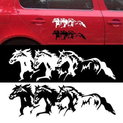 Galloping Horse Design Reflective Car Body Stickers, 5 Pack - white and black galloping horse decals for car visibility and style