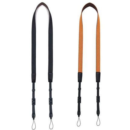 Black Denim Shoulder Strap for Cameras and Telescopes in black and tan denim, durable adjustable shoulder strap for cameras and telescopes