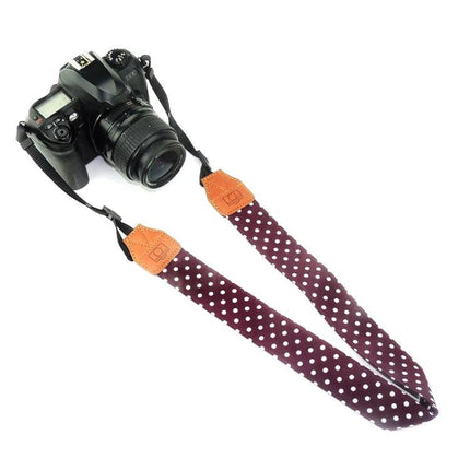 Retro Style Camera Shoulder Strap for Everyday Use - polka dot burgundy artificial leather and cotton strap for DSLR comfort