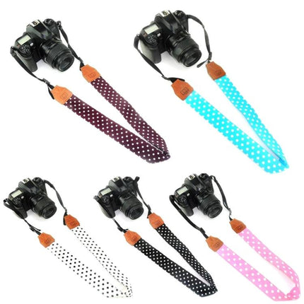 Retro Style Camera Shoulder Strap for Everyday Use - polka dot artificial leather cotton strap in multiple colors for DSLR comfort
