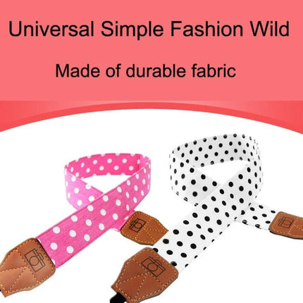 Retro Style Camera Shoulder Strap for Everyday Use pink and white polka dot fabric with faux leather ends for comfortable weight distribution