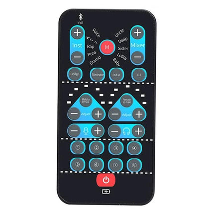 A Versatile Voice Changer for Home Entertainment and Recordings remote control showing mode buttons for karaoke and recording