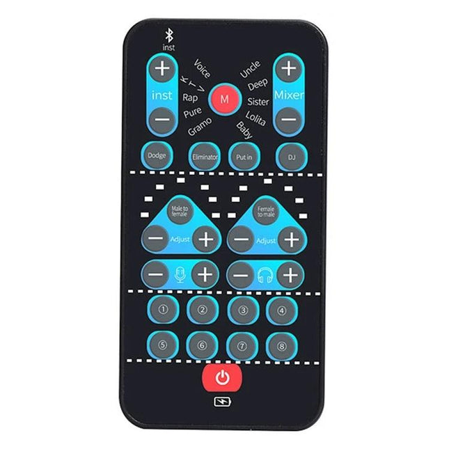 A Versatile Voice Changer for Home Entertainment and Recordings remote control showing mode buttons for karaoke and recording